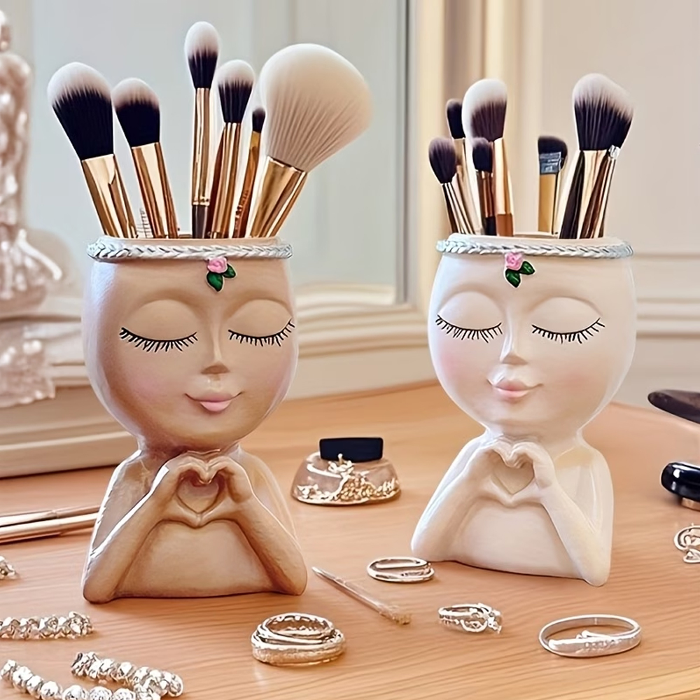 Luxury Skincare And Makeup Brands - 1ピースメイクアップブラシと眉毛ブラシ収納ラック、樹脂製、豪華でモダンなクリエイティブな半身型収納ラック、化粧品やバスルーム用品のデスクトップ収納に最適