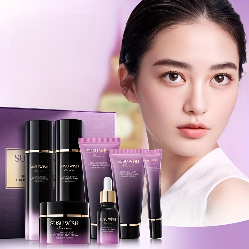Luxury Skincare Gifts - 贅沢で上品な9点保湿エッセンスセット、クレンジングミルク、エッセンスウォーター、エッセンスローション、エッセンスセラム、保湿クリーム、アイクリーム、スリーピングマスクを含む、ナイアシンアミド、ツボクサエキスなどの成分配合、毎日のフェイシャルスキンケア、アルコールフリー処方、繊細なテクスチャー、優しく低刺激、吸収しやすい、肌に深く潤いを与え、絶妙なパッケージ、ギフトにもおすすめ。