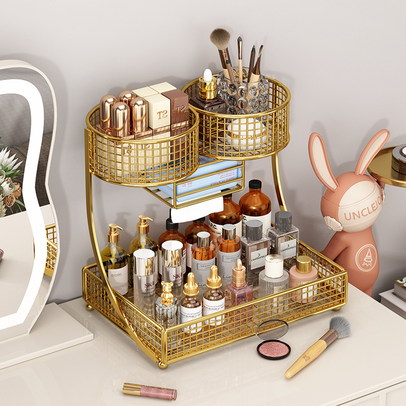 Luxury Skincare Gifts - 高級デスクトップコスメティックオーガナイザーボックス、スキンケア収納ホルダー、化粧台用棚、バスルームや寝室のドレッシングテーブルに最適な実用的なギフト