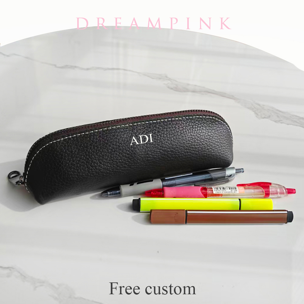 Luxury Skincare And Makeup Brands - カスタム名入り本革ペンシルバッグ 名入れ学生用ペンポーチ 高級牛革女性用小型メイクブラシジップバッグ